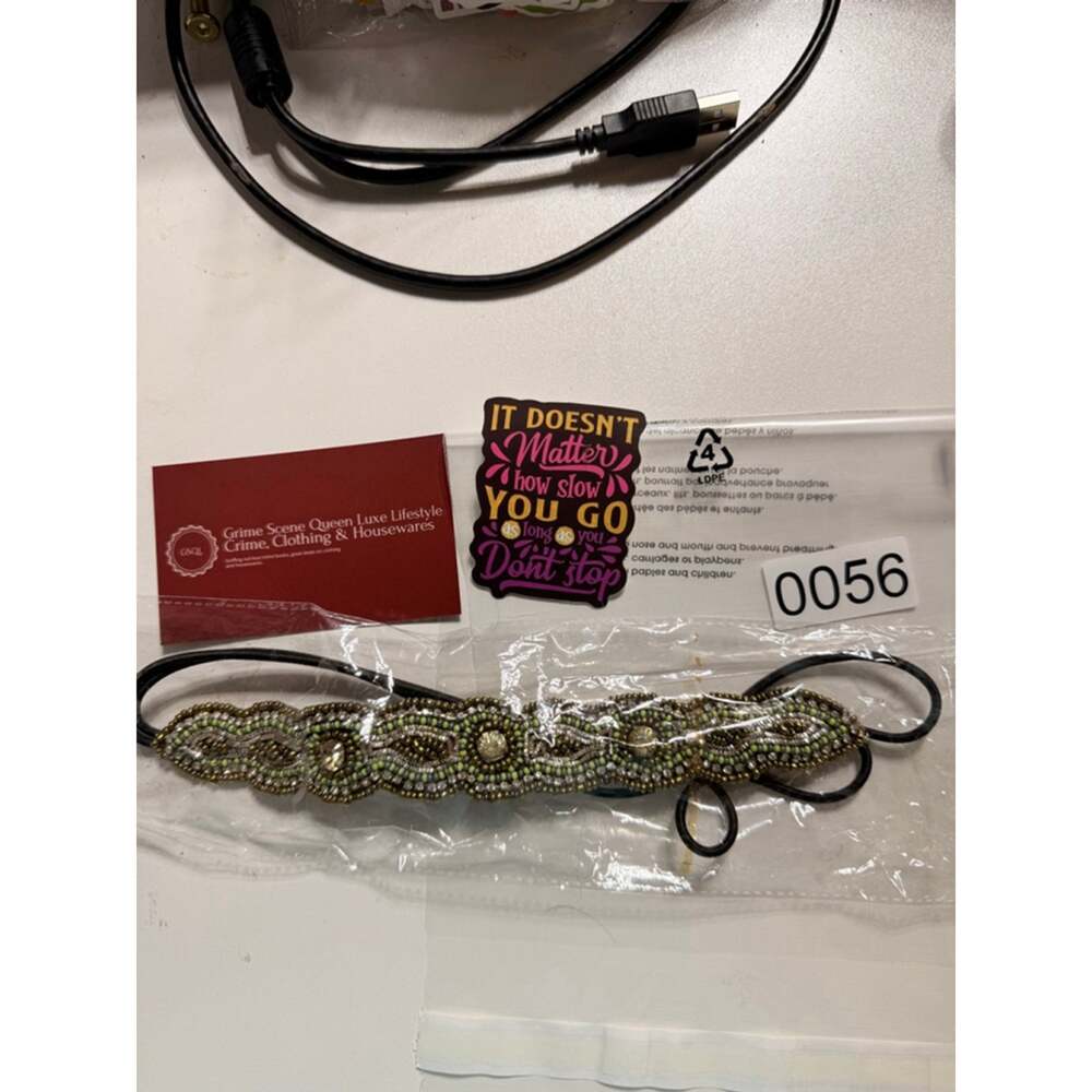 Women's Unbranded Green & Gold Beaded Headband One Size from vendor for Free Peo
